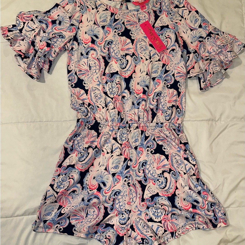 Lilly Pulitzer Vibrant Pink and Blue Swirl Romper